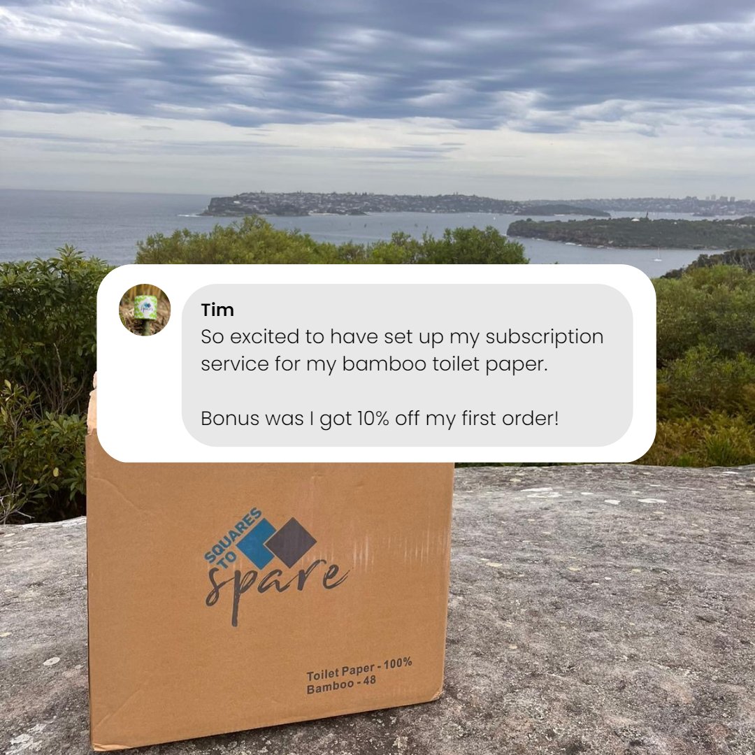 SquaresToSpare's tweet photo. 🎉 Happy to hear that you're excited, Tim! 🎉

Setting up a subscription for our bamboo toilet paper is not only convenient, but it's also a step towards sustainable living! 

And as a thank you for joining, we now offer 20% off your first order. 💚

https://t.co/PUGoqSJcGm https://t.co/HrZPGZ2dIe