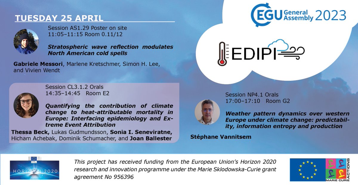 🌅 Today Tuesday comes with more presentations by #EDIPI senior and #earlycareer #researchers 

#h2020 #mscactions #extremeheat #climatechange #publichealthmatters

🕶 🌦 ⛱ Welcome to the study of #extremeweather events at edipi-itn.eu