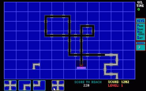 sciencywolf's tweet photo. @epenser J'ai un premier souvenir d'oilcap sur un bon  vieux amstrad. Jeu ou il fallait assembler des bouts de canalisation et arriver à la sortie avant que le pétrole n'y arrive. https://t.co/dEacWjZfAJ