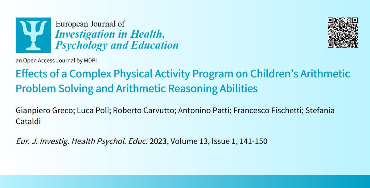 EJIHPE_MDPI's tweet photo. 🤩🥳Welcome to read👉"#Effects of a Complex #PhysicalActivityProgram on #ChildrensArithmeticProblemSolving #ArithmeticReasoningAbilities"📜by🧑💻👩💻@giagrePhD et al.:📍https://t.co/TRB07I9LjU
#cognitivefunction #academicperformance #physicalexercise #schoolbasedphysicalactivity https://t.co/n4FSoegNl3