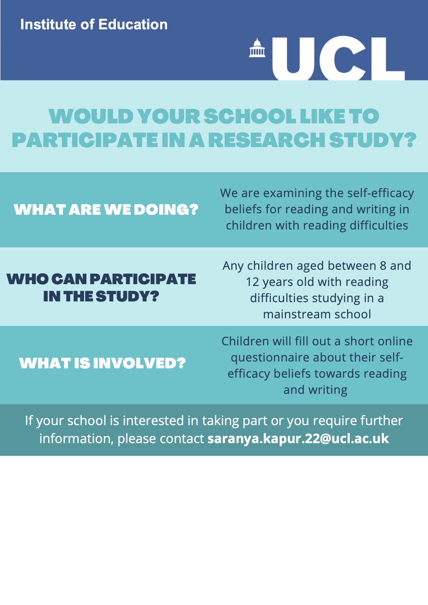 McbreenMiriam's tweet photo. My fantastic Masters student Saranya is conducting a project on children's self-efficacy beliefs towards reading and writing📚 

If your school interested in taking part, please send her an email! 

Details in the flyer below 📷

@UCL_IOE_PHD @IOE_London https://t.co/9snqrRlB8W