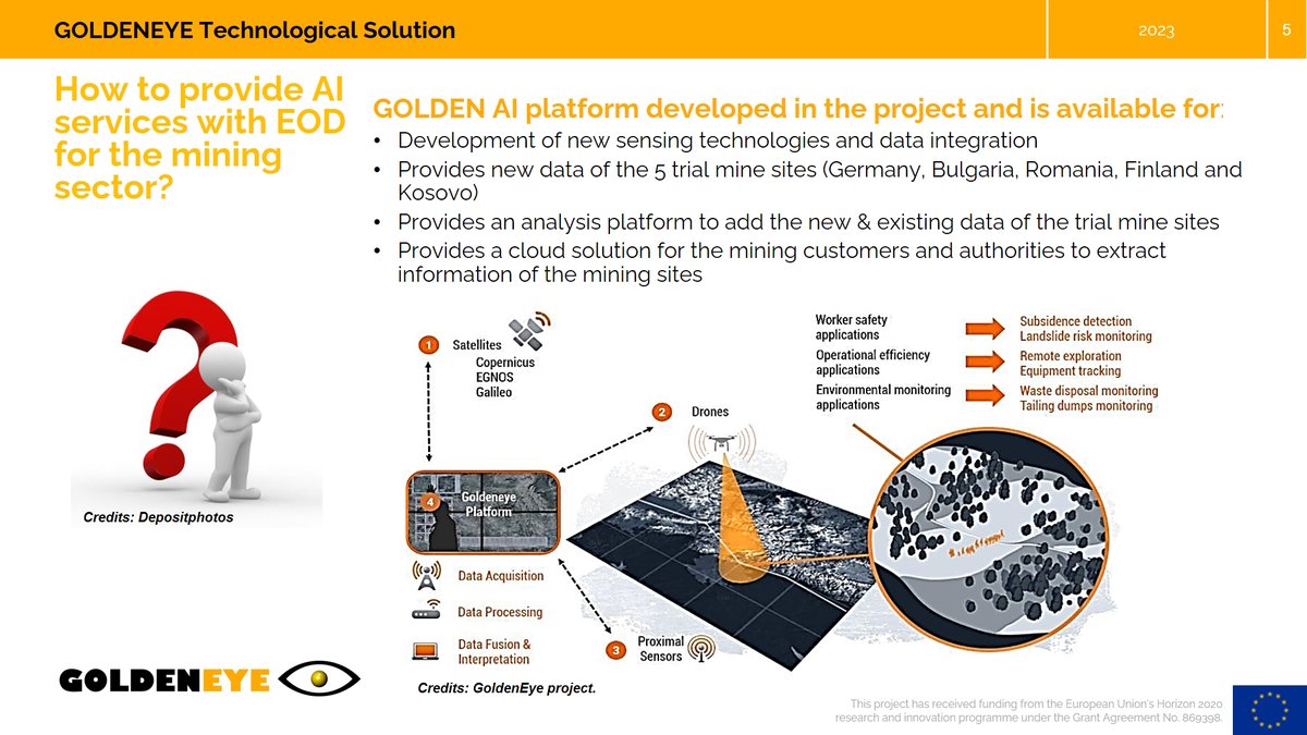 Want to use #AI for exploration and mine monitoring? Join #GoldenEye at #EGU23 this Friday in SC 5.7 about #GoldenAI platform starting 10:45 AM CEST. More info here: meetingorganizer.copernicus.org/EGU23/session/…
<a href="/EuroGeosciences/">European Geosciences Union</a> <a href="/VTTFinland/">VTT</a> <a href="/OptNetConsBV/">OPT/NET</a> <a href="/BeakConsultants/">Beak Consultants GmbH</a> @SitemarkAero <a href="/Dares_Tech/">DARES TECHNOLOGY</a>