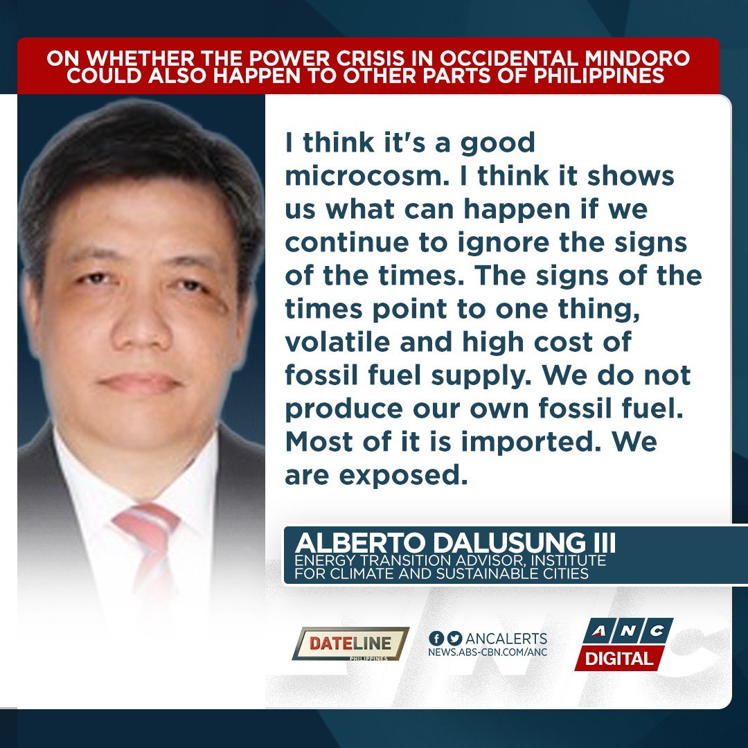 ANCALERTS's tweet photo. An energy expert says Occidental Mindoro needs to develop other power generation options to solve the power crisis there. #ANCSoundbytes

WATCH: https://t.co/KJF6cpdCHt https://t.co/dphF0uwnla