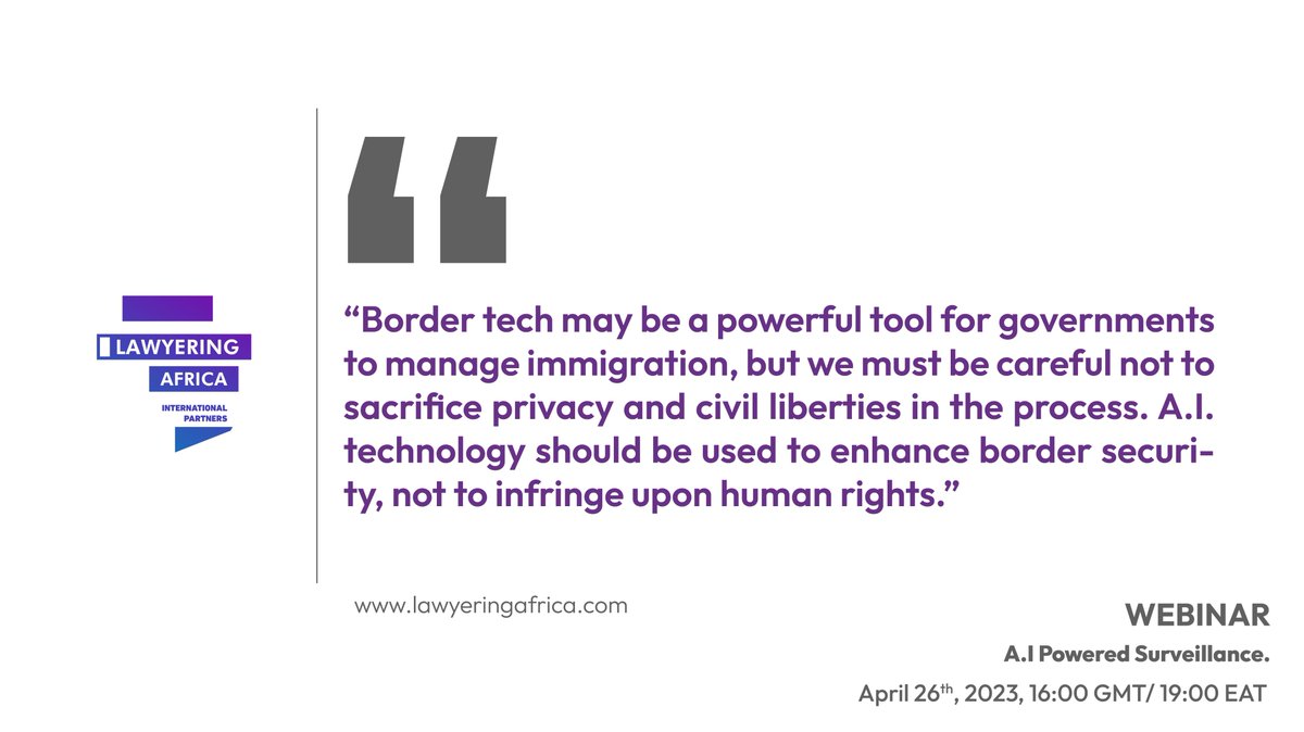 Join us for a  discussion on #AI, border tech, and human rights headlined by  <a href="/_PMolnar/">Petra Molnar (@petramolnar.com on BlueSky🦋)</a> 
.
Learn about the implications of A.I-powered surveillance on privacy. #PrivacyMatters #EthicsInTech #AIethics
.
Register here: bit.ly/41bPd8Y
.
@kisaka007 <a href="/Roon_jamal/">MJ🌸</a> <a href="/ayub_eugene/">Ayub</a>