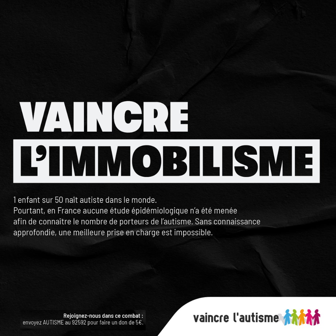 #CampagneVAINCRE2023 : Il faut vaincre l'immobilisme car 1 enfant sur 50 naît autiste dans le monde. Pourtant en France aucune étude épidémiologique n'a été menée. Sans connaissance approfondie une meilleure prise en charge est impossible. Rejoignez-nous dans ce combat!