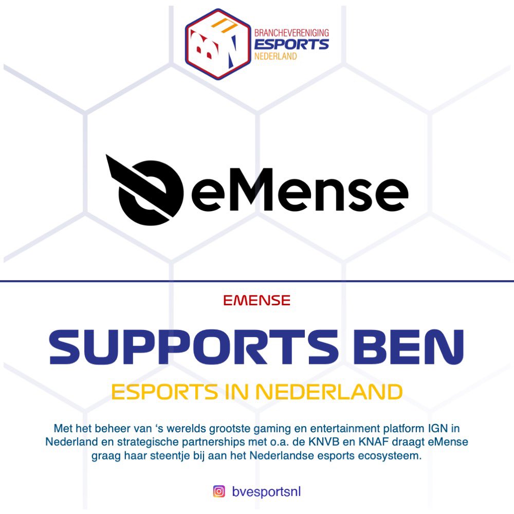 bvesportsNL's tweet photo. Volgens @eMenseGroup is verbinding en samenwerking belangrijk en om die reden heeft zijn er dan ook voor gekozen supporter te worden van BEN #eMense #eMenseGroup #brancheverenigingesports #esportsnederland https://t.co/sPkCg5CAqO