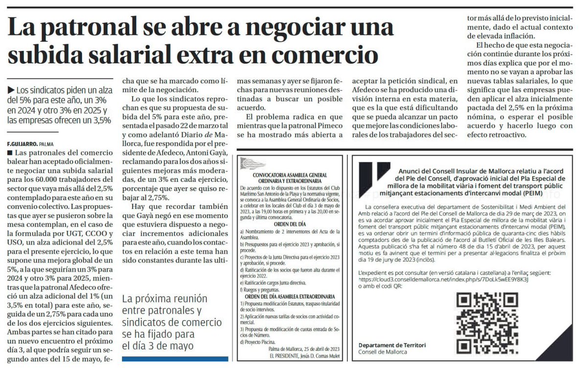 pinolalda's tweet photo. El sector del comerç de ca nostra sempre ha estat pel diàleg social i l'acord sindicats-patronals-administració, i quan això passa, quan remam junts malgrat les discrepàncies, tothom en surt beneficiat - especialment els nostres més de 60.000 traballadorxs. https://t.co/46DPywXjgF