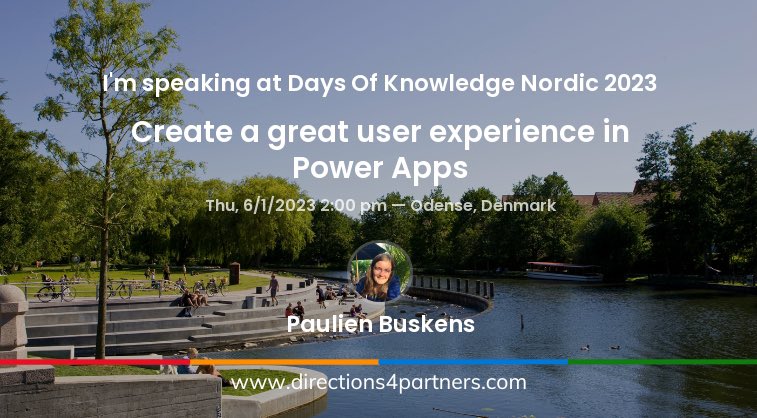 paulienbuskens's tweet photo. Looking forward to speaking at Days Of Knowledge Nordic about Leveling up your Power Apps and Creating a great User Experience in Power Apps. #powerapps #uxui #Ventigrate #directions4partners #speaking https://t.co/bYhGKF0xCz
