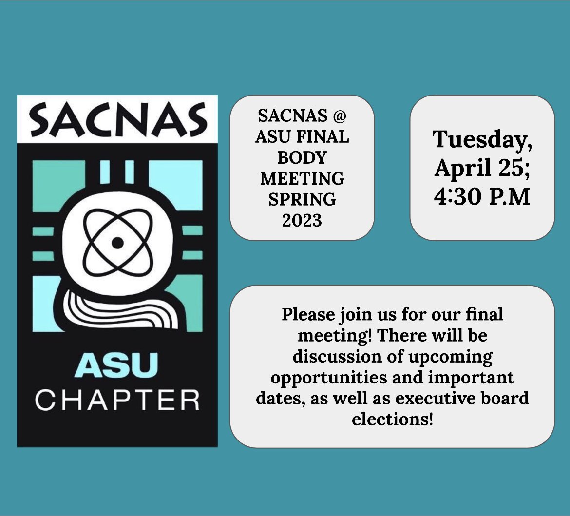 Hello everyone! It is the end of the school year, and it is time for some new faces! We are looking for a new executive board to further improve upon the advancement of Latinos/Native Americans in STEM. Please join us for our last meeting, DM if interested!