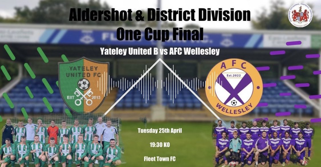 YateleyUtdFC's tweet photo. Cup Final Match day!!! 🟢⚪️

Our B team face @AfcWellesley this evening in @AldershotFL Division 1 Cup Final! 🏆

Come along &amp; support the lads! 

⏰ 7.30pm ko
📍 Fleet Town FC, GU51 5FA

#ONECLUB #GREENARMY #YUFC https://t.co/FVwABJucmy