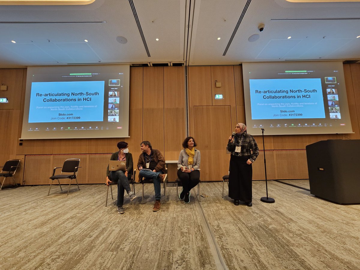 <a href="/ShaimaaLazem/">Shaimaa Lazem</a> introducing the attendees to the panel. Still time to join us online or on-site (X7 &amp; X8). #CHI2023 <a href="/ArabHCI/">ArabHCI</a>