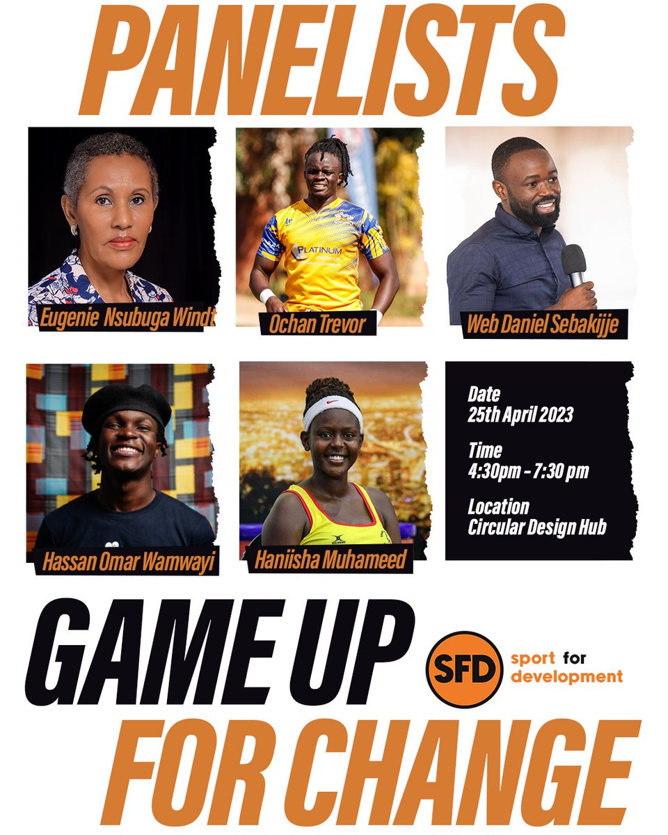 tbf_ug's tweet photo. This evening, we shall be in conversation with Daniel Sebakijje, Trevor Ochan, Hannisha Muhammed, Eugiene Nsubuga and Hassan Wamwayi about the place of Sport in building flourishing businesses. Follow the conversation online.
#GameUpForChangeWeek
#SFDWeek
#SportsForDevelopment https://t.co/3N4pFp6xiw