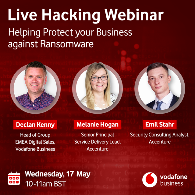 ro1105's tweet photo. Join the @VodafoneUKBiz live webinar on 17 May to see a demo on how cybercriminals can hack a presumably secure network. Register for free now: https://t.co/KXwnJfPoR2 https://t.co/1DbtzhXZBc
