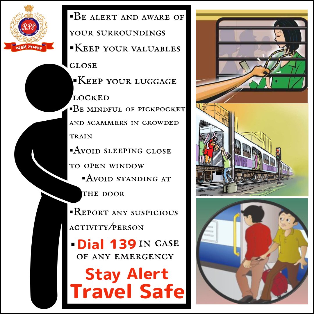 RPF_INDIA's tweet photo. Stay one step ahead of thieves.
Stay alert and take necessary precautions.

#SafetyFirst #SafetyStartsWithYou #StayAlert #StaySafe https://t.co/5nZ6e8fN0Q