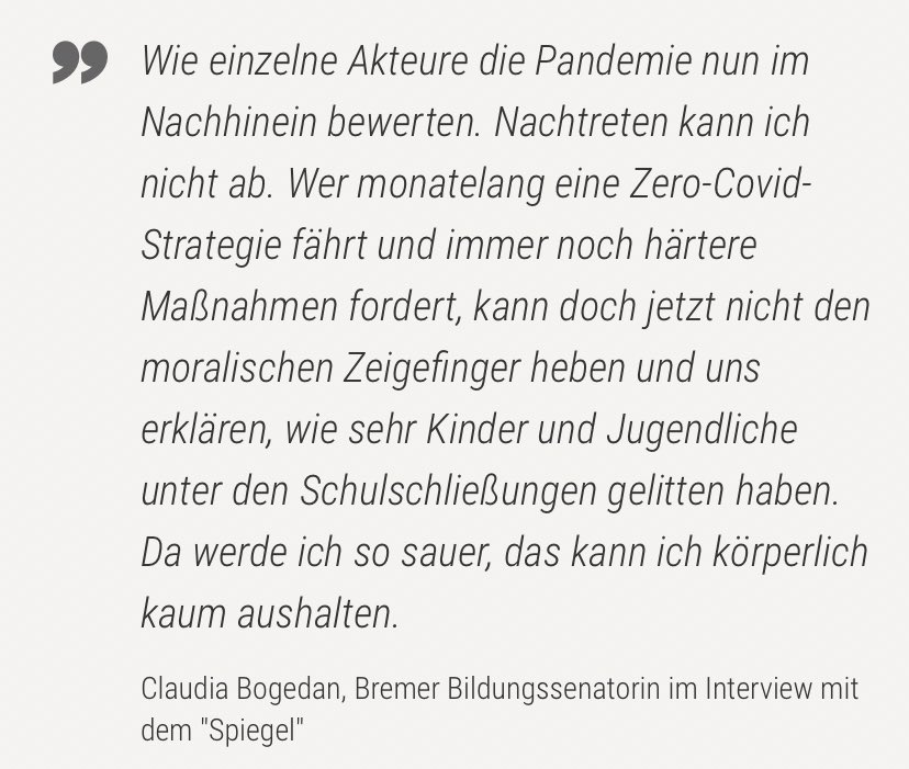 Diese Aussage von Claudia Bogedan <a href="/bogedan/">Claudia Bogedan</a> bzgl. der Schulschliessungen in #Deutschland 🇩🇪 ist nun schon fast 2 Jahre alt aber aktueller denn je… #Aufarbeitung #Corona #sarscov2 #COVID19
