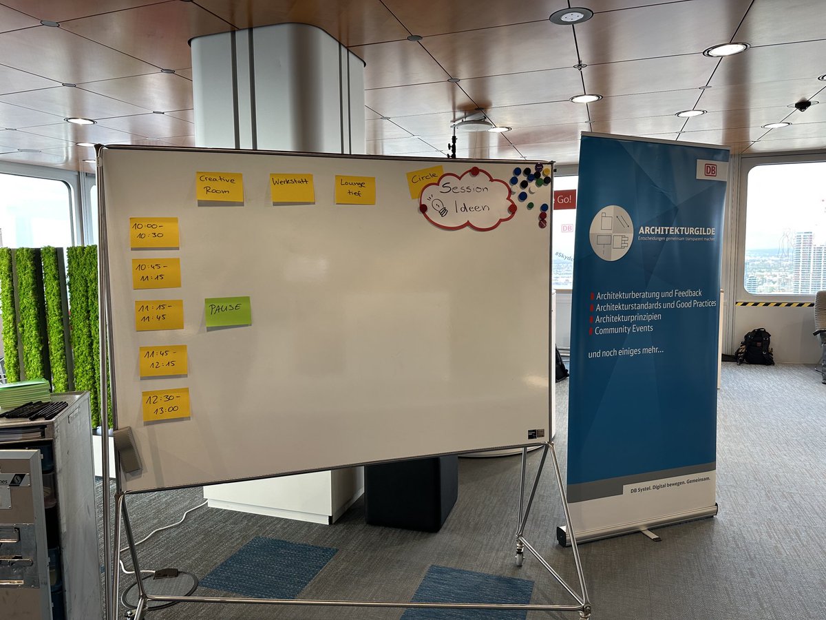 Morl99's tweet photo. Noch ist das SessionBoard auf dem #TingCamp leer, das ändert sich aber gleich. Nach drei Jahren Remote findet heute wieder unser offenes BarCamp im @DB_Skydeck in Frankfurt statt. @dbsystel https://t.co/G1YS2ygMBB