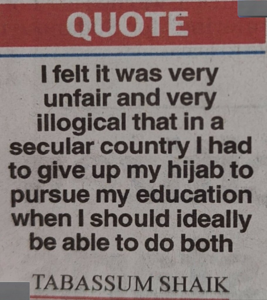 alishan_jafri's tweet photo. Read Tabassum's interview in @ttindia. According to @IndiaToday (India's supposedly most democratic newsroom), this means that Tabassum chose education over Hijab.

Are you for real?
https://t.co/1YmdtUxCTC https://t.co/2btnaBeww0