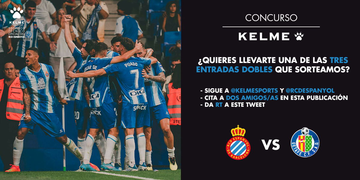 KELME España (@kelmesports) on Twitter photo ⚪️𝙏𝙀𝙉𝙀𝙈𝙊𝙎 𝙎𝙊𝙍𝙏𝙀𝙊🔵
𝗧𝗥𝗘𝗦 𝗘𝗡𝗧𝗥𝗔𝗗𝗔𝗦 𝗗𝗢𝗕𝗟𝗘𝗦: RCD Espanyol - Getafe
📷Seguir a <a href="/Kelmesports/">KELME España</a> y <a href="/RCDEspanyol/">RCD Espanyol de Barcelona</a>
📷 Haz RT
📷 Menciona a dos amigos/as. Cada comentario es una participación adicional.
Puedes participar hasta el JUEVES a las 15:00⏱️ ⚪️𝙏𝙀𝙉𝙀𝙈𝙊𝙎 𝙎𝙊𝙍𝙏𝙀𝙊🔵
𝗧𝗥𝗘𝗦 𝗘𝗡𝗧𝗥𝗔𝗗𝗔𝗦 𝗗𝗢𝗕𝗟𝗘𝗦: RCD Espanyol - Getafe
📷Seguir a <a href="/Kelmesports/">KELME España</a> y <a href="/RCDEspanyol/">RCD Espanyol de Barcelona</a>
📷 Haz RT
📷 Menciona a dos amigos/as. Cada comentario es una participación adicional.
Puedes participar hasta el JUEVES a las 15:00⏱️