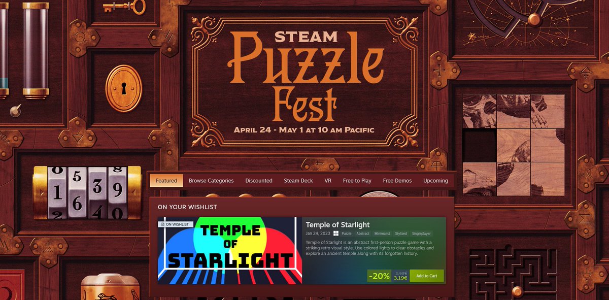 EnlitGames's tweet photo. Temple of Starlight is currently available in the Steam Puzzle Fest! 🧩🎮 If you were considering buying the game - now's the perfect chance 🤩! 

Check out the game on Steam: https://t.co/IqPOsSACg9

#SteamPuzzleFest #PuzzleGames #IndieGames https://t.co/DowsGxiaf6