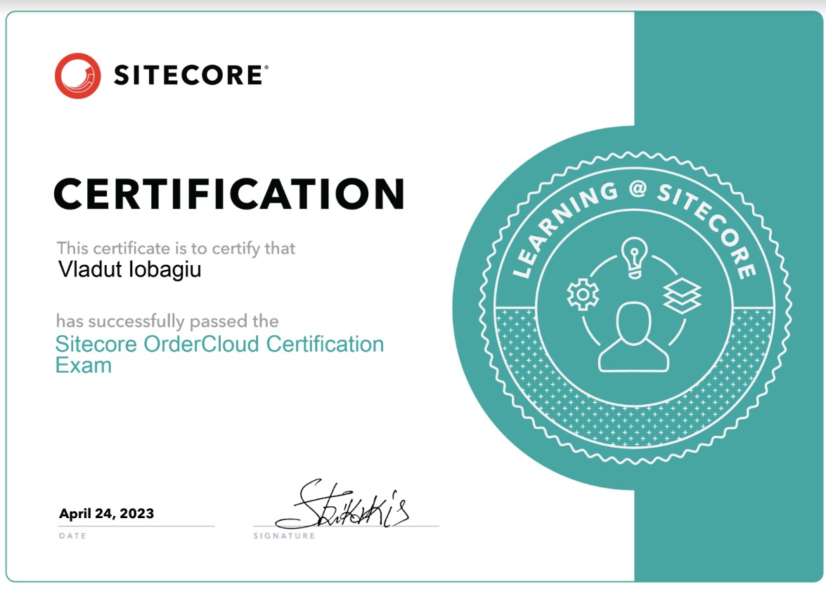 Hi All, I'm honored to share that I got Certified in Sitecore Order Cloud #sitecore #ordercloud #elearning