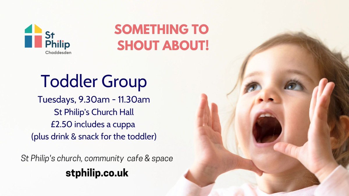 StPhilipChad's tweet photo. It's "Tuesday Toddler Group" day! 9.30am - 11.30am in the Church Hall. £2.50 including a cuppa (plus a drink &amp; snack for the toddler!). A great time to come together and meet whilst toddlers play safely. #Chaddesden

https://t.co/ndtGpGMrnm https://t.co/mb3NpP5gOb