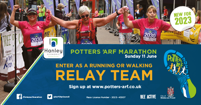 SoTCityCouncil's tweet photo. 🏅 POTTERS ARF WALKING RELAY 🏅

Places are still available for walking relay teams for this year's #PottersArf

This is for people looking to increase their fitness levels but can't complete the full 13.1 miles

Find out more ➡️https://t.co/zL9QGWm0FM https://t.co/GlG1vMyJdg