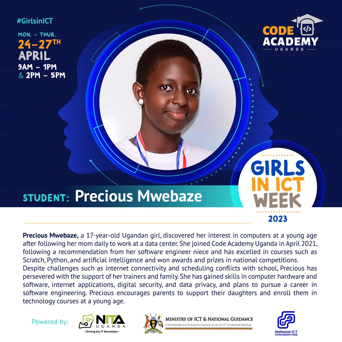 #GirlsICTWeek2023 Mwebaze's Story. She holds unmatched passion for coding and she looks forward to becoming a software engineer. in partnership with @MoICT_Ug , @NITAUganda1  and @InnovationHubUg