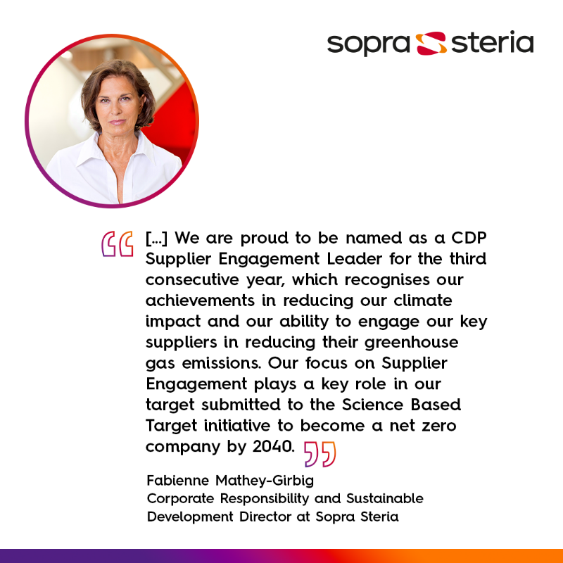 SopraSteria's tweet photo. Proud to be named as a @CDP Supplier Engagement Leader for the third consecutive year.
This recognition acknowledges the Group’s work engaging with its suppliers to tackle climate change.
#SustainableDevelopment #NetZeroCommitment