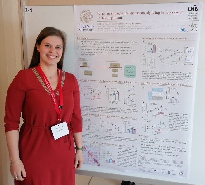 vascbiol's tweet photo. @vascbiol PhD candidate @LotteVanherle presenting our work on how targeting S1P signaling in hypertension lowers blood pressure through immunomodulation. Visit Lotte at Poster 3-4 during the remainder of #ESM2023 https://t.co/1iM0srMSSC