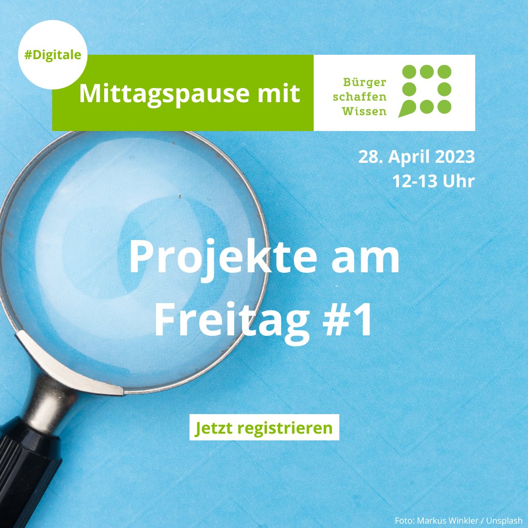 Jetzt anmelden und am Freitag mitdiskutieren: Bei unserer digitalen #CSMittagspause stellen sich die #CitizenScience-Projekte KlimaFood, Natur der Dinge & Open Urban Climate Observatory vor und berichten von ihren Erfahrungen. Mehr Infos & Registrierung: buergerschaffenwissen.de/citizen-scienc…