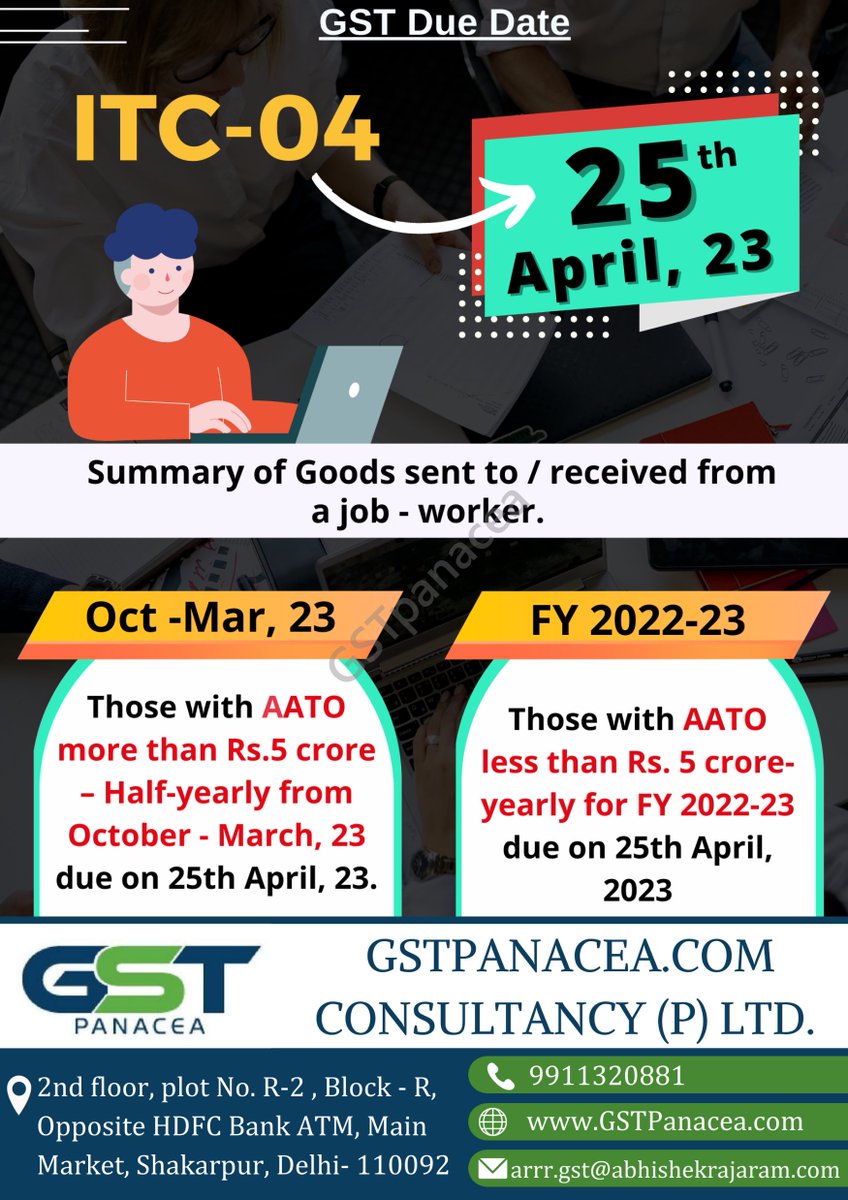 GST Due Date 

ITC-04

GST ITC 04 Form is used by GST registered taxpayers to file quarterly returns to claim Input Tax Credit (ITC).

#GST #tax #duedate #itc #InputTaxCredit