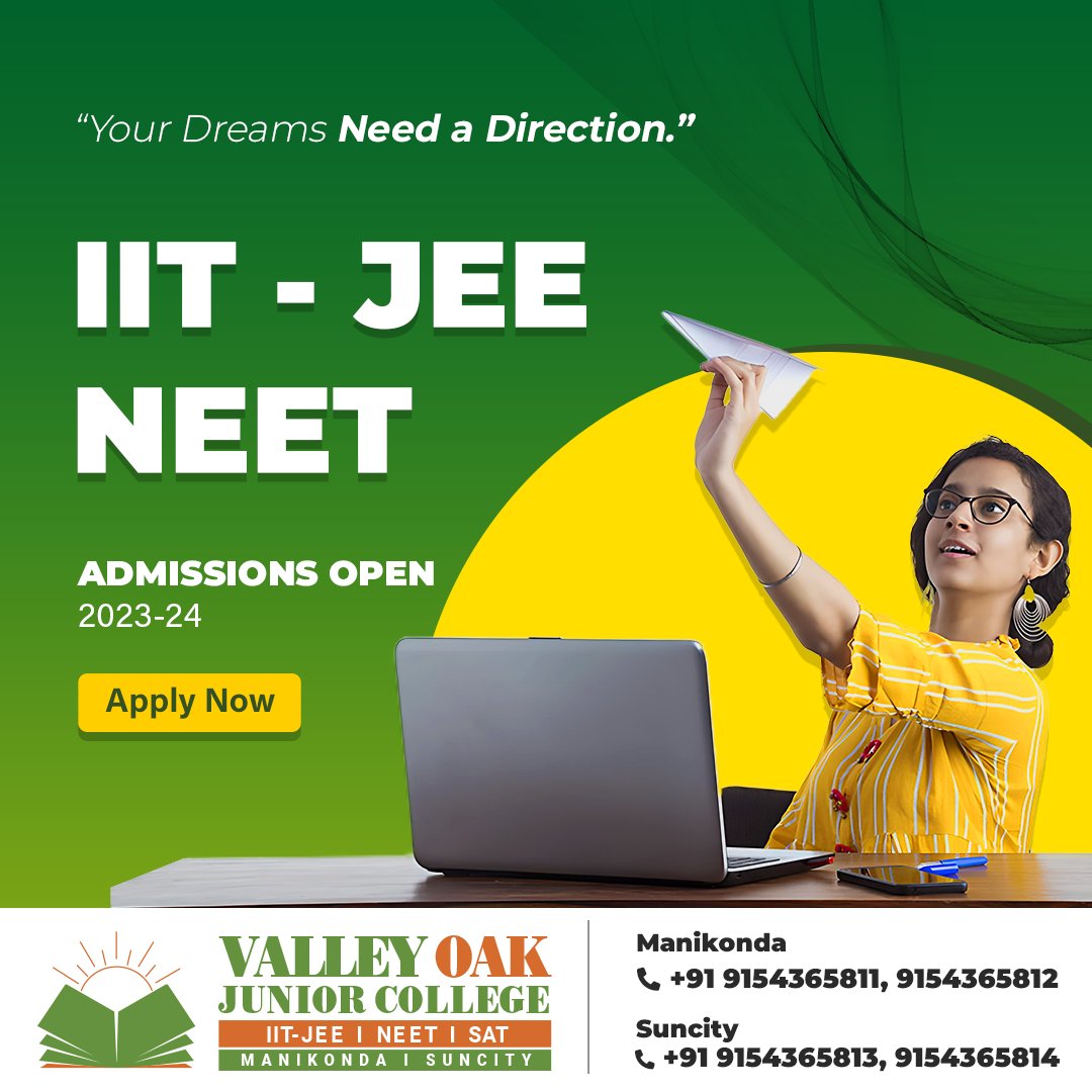 ValleyOak_'s tweet photo. With so much competition for IIT-JEE/NEET, it's important to have solid direction and guidance. At πππ₯π₯ππ²πππ€, Let's get started!
#ValleyOak #JuniorCollege #AdmissionsOpen #Inter_IIT_JEE #Inter_NEET #AdmissionsOpen2023_24 #RegisterNow #IIT_JEE #NEET #SAT #CAFoundation https://t.co/oWnmy9nTQG