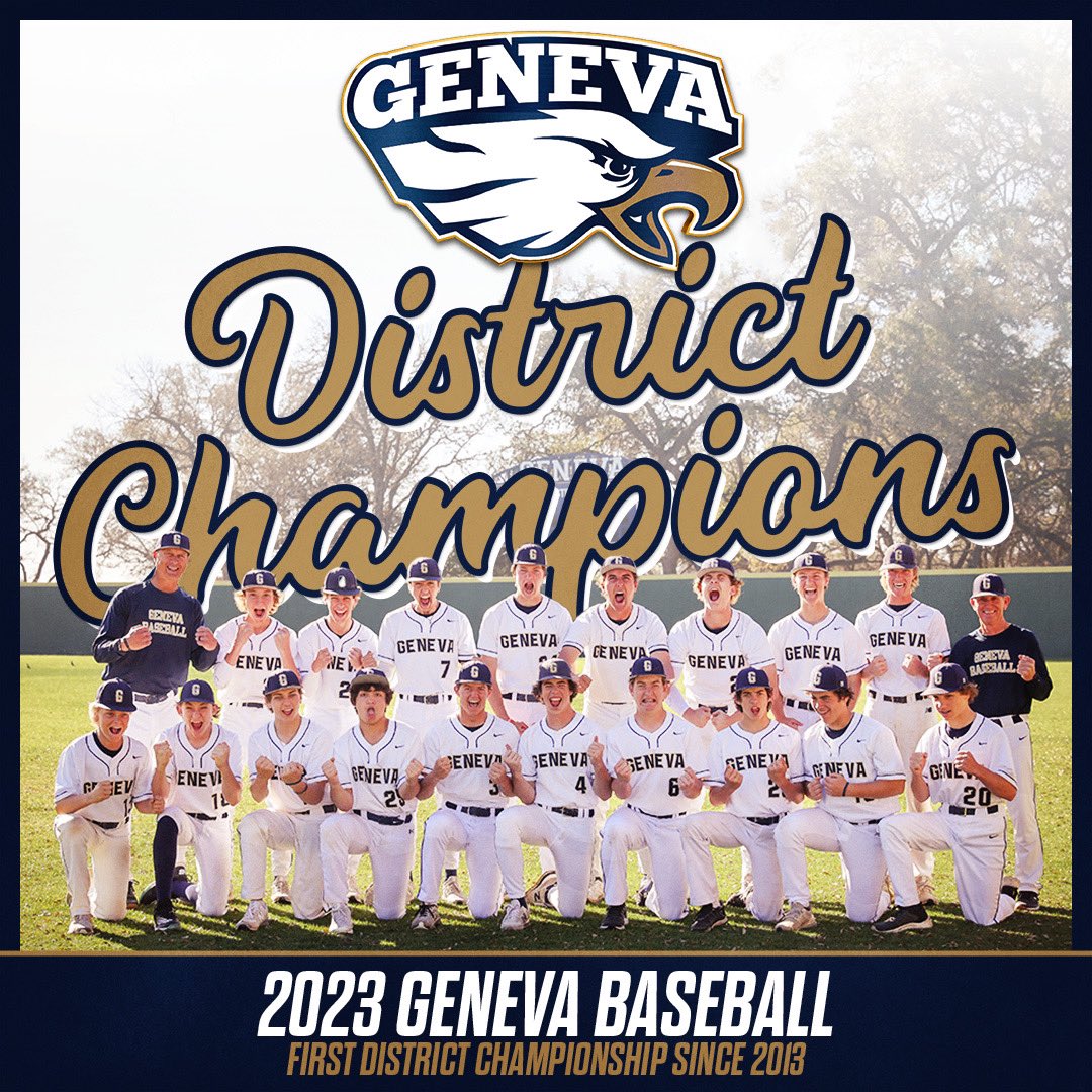 GSB_AthleticsTX's tweet photo. 🎤” Introducing the 2023 TAPPS lll - District 4 - CHAMPIONS!!

⚾️- The GENEVA EAGLES 🦅.. 

⚾️- The Eagles go 6-2 in district and bring home the crown! Playoffs are up next!! #TalonsUp https://t.co/yKwlaQRkCC