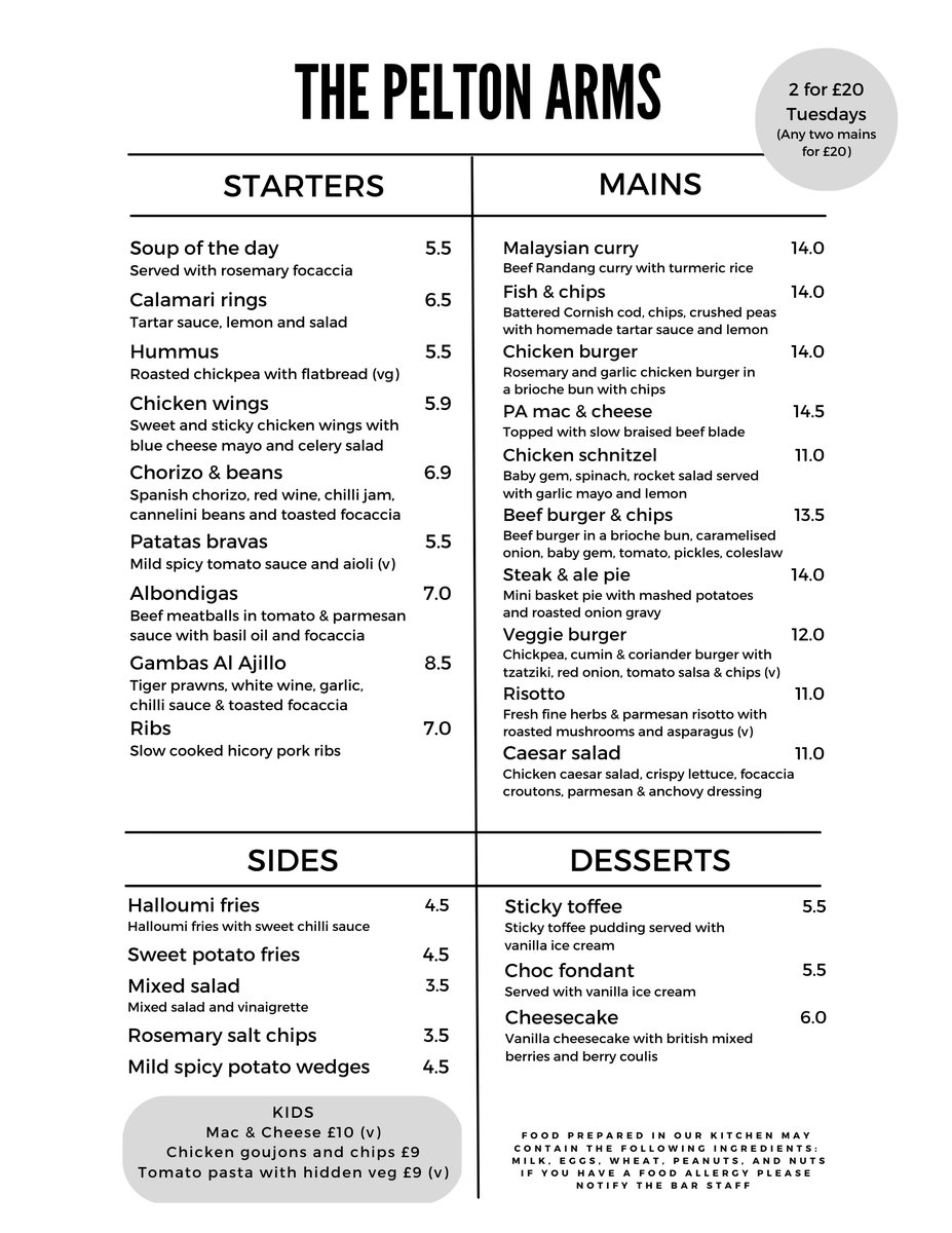peltonarms's tweet photo. #TwoForTuesday Every Tuesday from 3pm-9.30pm, choose two main dishes for £20. From a Chicken Schnitzel to the PA Mac &amp; Cheese, topped with slow braised beef blade, there’s something to suit all taste buds and it's quiz night tonight too! #2for20 #pubfood #SE10 https://t.co/5Y548krWH8