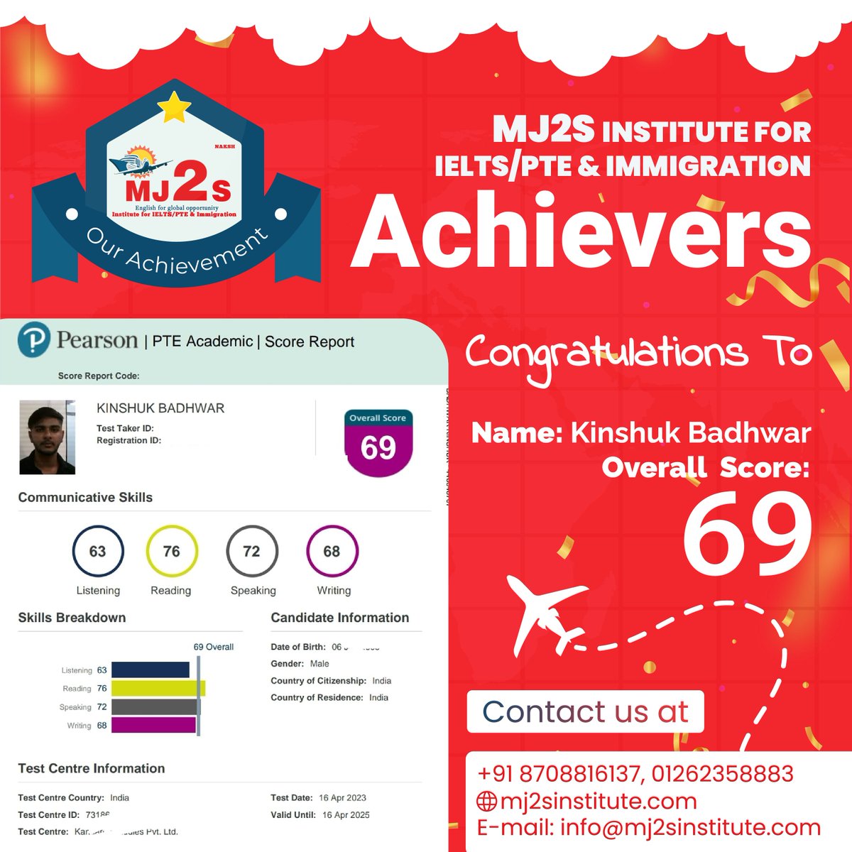 🎉Congratulations Kinshuk!👏 MJ2S Institute is proud of your amazing PTE score! 🎓
.
.
.
.
.
#immigration #pte #ptetest #PTEExam #ptecoaching #ptecoachingclasses #rohtakcity #rohtak #ptescorecard