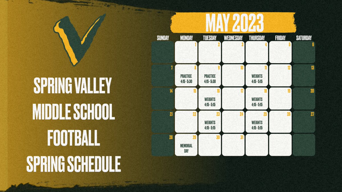 The Spring Football schedules for rising 9th graders and returning players. Lets get ready to work! #HoldTight