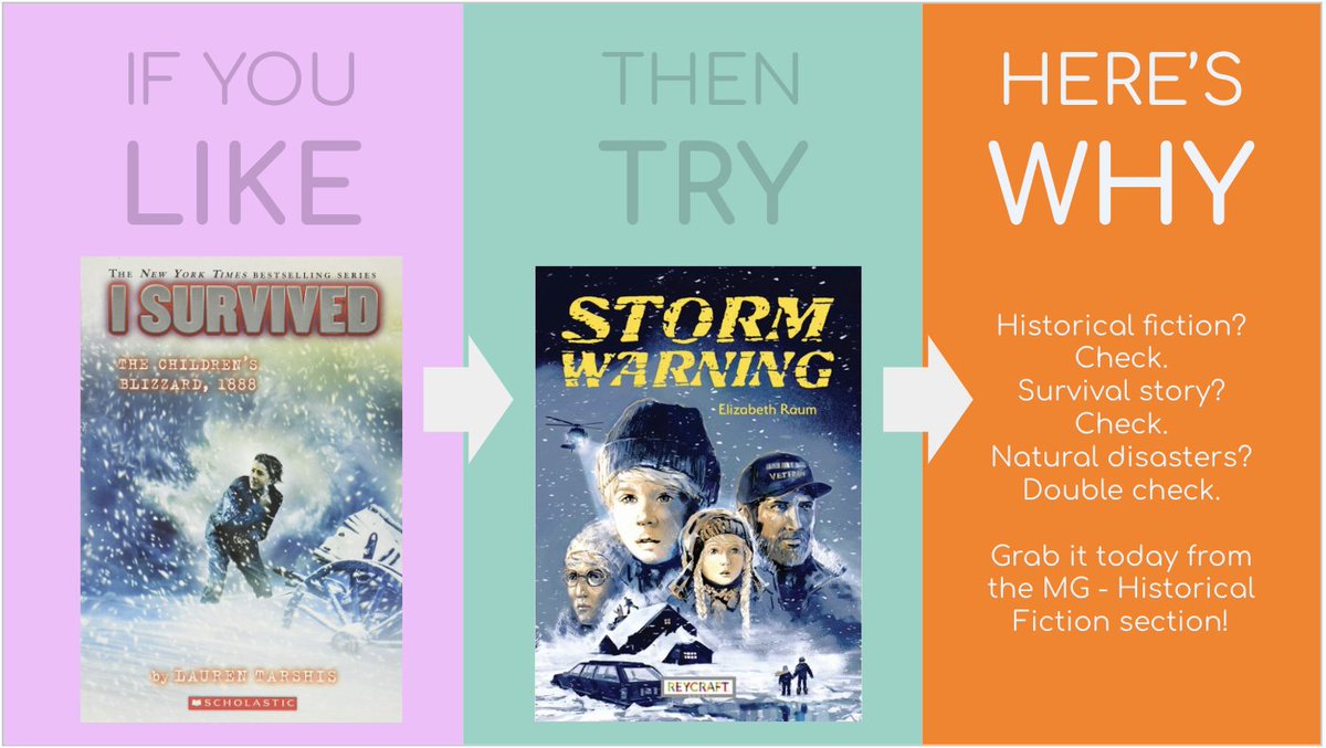 Celebrating Spring and the (almost) end of MCAS with a new series..."If you like...then try...here's why"! Check our social media every Tuesday for a new MG title and Thursday for a YA one! #booktok #happyreading #schoollibrary #nextgreatread