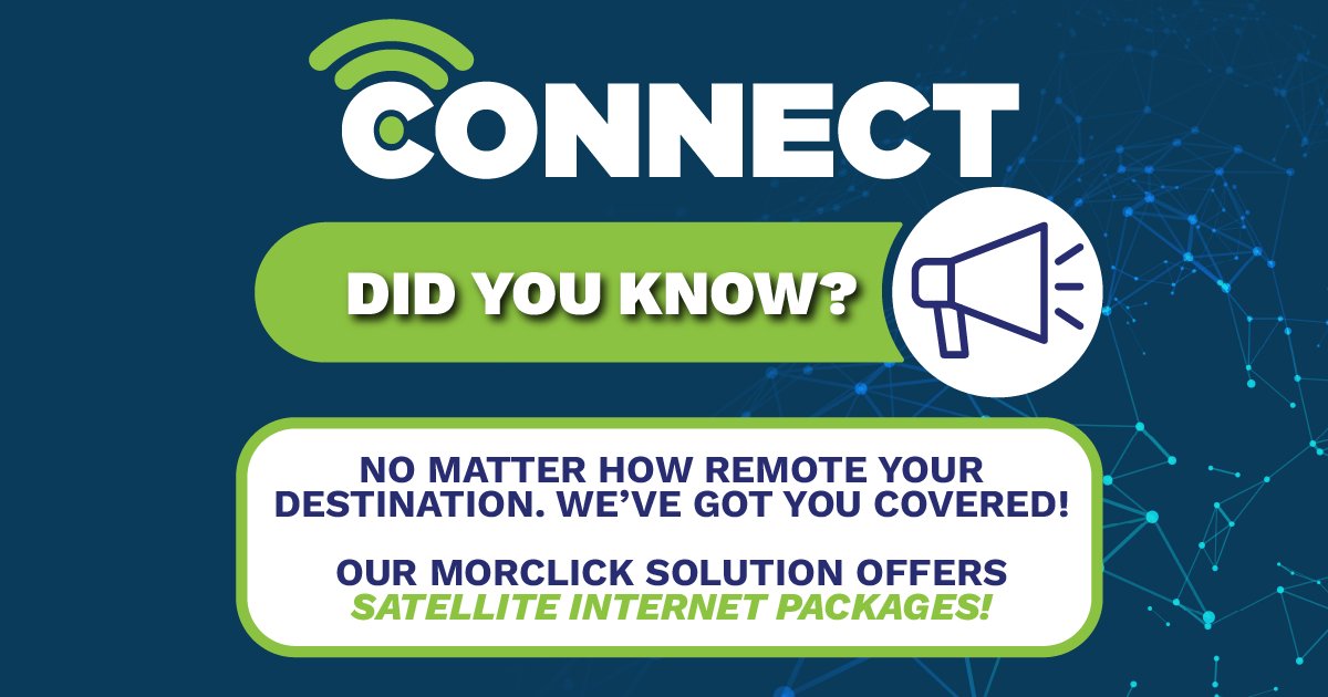 ConnectInstacom's tweet photo. Did you know?
No matter how remote your destination. We’ve got you covered!

Our MorClick solution offers 𝐒𝐚𝐭𝐞𝐥𝐥𝐢𝐭𝐞 𝐈𝐧𝐭𝐞𝐫𝐧𝐞𝐭 𝐏𝐚𝐜𝐤𝐚𝐠𝐞𝐬! https://t.co/UfY4G05Pw3