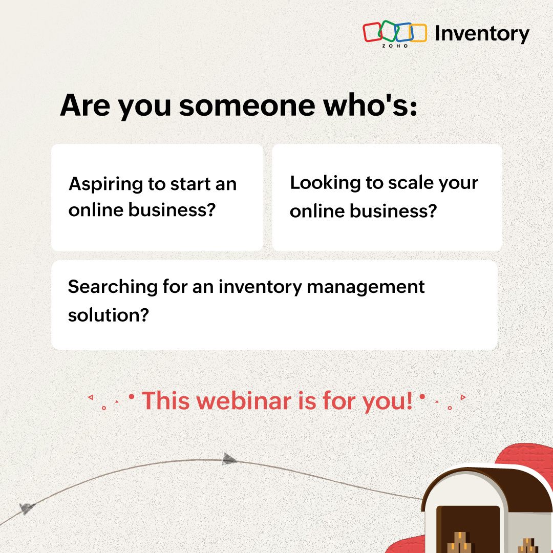 ZohoInventory's tweet photo. Join us for a free webinar hosted by our ecommerce expert @Nivitalksonline. Click on the link below to register now.
https://t.co/pZDrnb898s https://t.co/BS7xh0aFI7