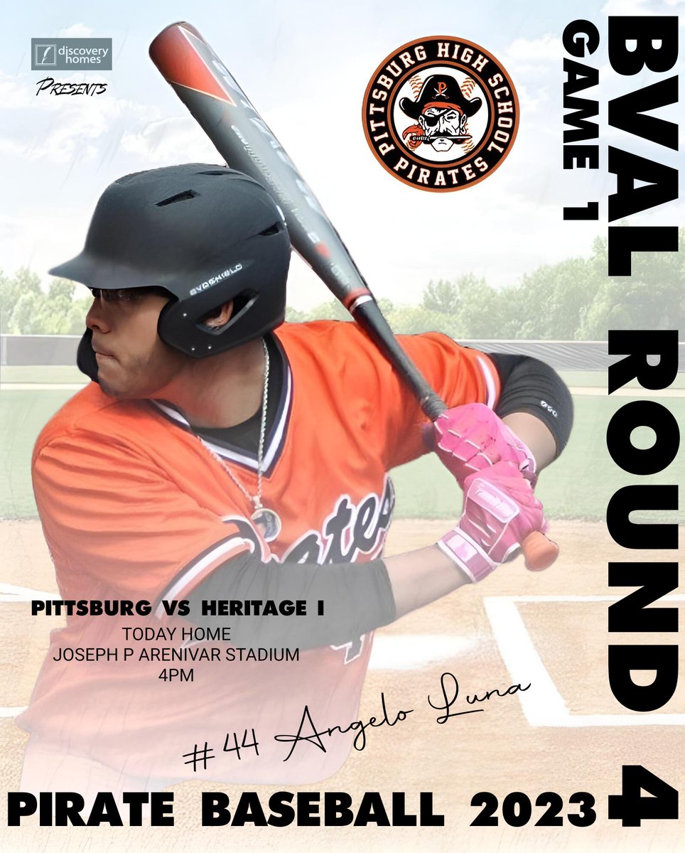 jimlewpittsburg's tweet photo. Pirate Varsity Baseball Today: The Pittsburg Pirates take on The Heritage Patriots at home Joseph P. Arenivar Stadium in The BVAL 2023 Round 4 (Game 1) 4pm start #98yearsofwinning #HoistTheColors #PittsburgHighSchool #baseball #baseball2023 #baseballlife https://t.co/FtrttloiR5