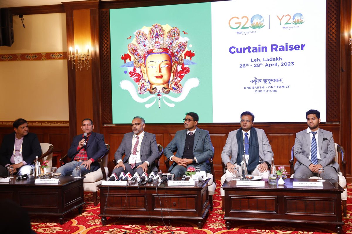 Ahead of the #Y20 meetings scheduled in Leh from 26th to 28th April, 2023, a curtain raiser/press briefing was held today. More than 100 delegates from 30+ countries are taking part in the Pre-summit, making it the most inclusive & diverse youth summit. @g20org @IndiaY20