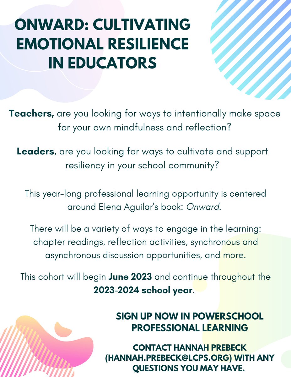 Hey <a href="/LCPSOfficial/">LCPS News</a> Teachers &amp; Leaders! I'm starting new cohorts of my Onward book study in June! Sign up in PowerSchool Professional Learning today! #bookstudy #resilience #lifelonglearner