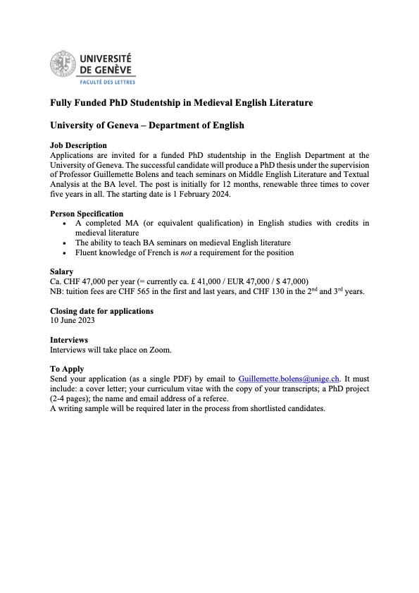 juliettevuille's tweet photo. 5-year, fully funded PhD studentship at the University of Geneva, Switzerland! Don't hesitate to share widely! https://t.co/B1CTvBIi7D