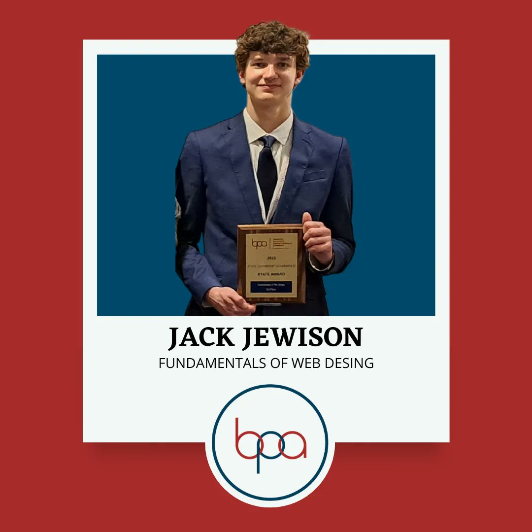 WMBPA's tweet photo. We've been working all year for this!  Jack Jewison is heading to BPA Nationals in Anaheim, CA this week.  He'll be competing in Fundamentals of Web Design!  Good Luck Jack! #mnbpa #bpaallday #bpanlc #bpanlc2023 #discoveryourpurpose https://t.co/HxPJBrzsPI
