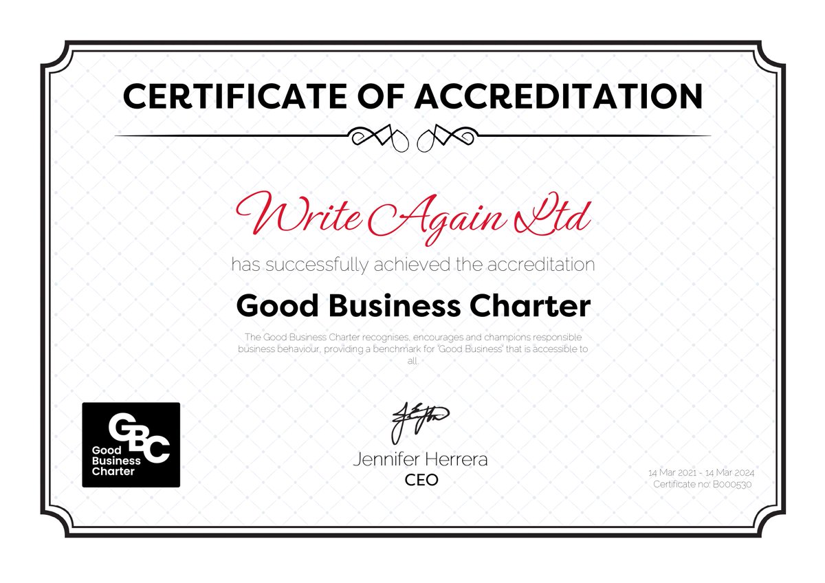 Delighted to achieve  <a href="/GBCharterUK/">Good Business Charter</a> accreditation again.