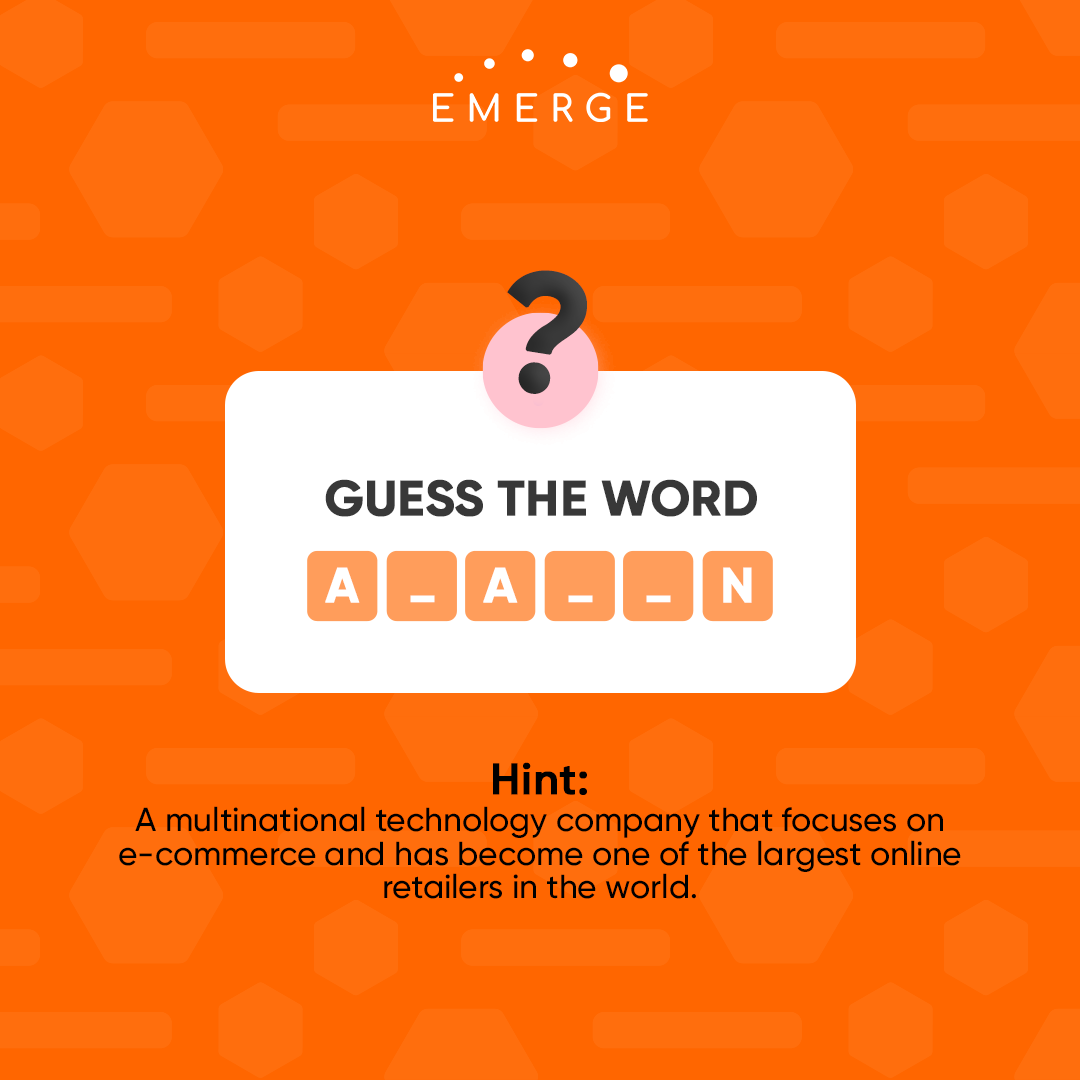 Test your knowledge of one of the world's largest e-commerce companies with our engaging guess-the-word puzzle!

Let us know your answer in the comments below!

#Emerge #startups #investments #Aimviz #quiztime #quizoftheday #startupquiz