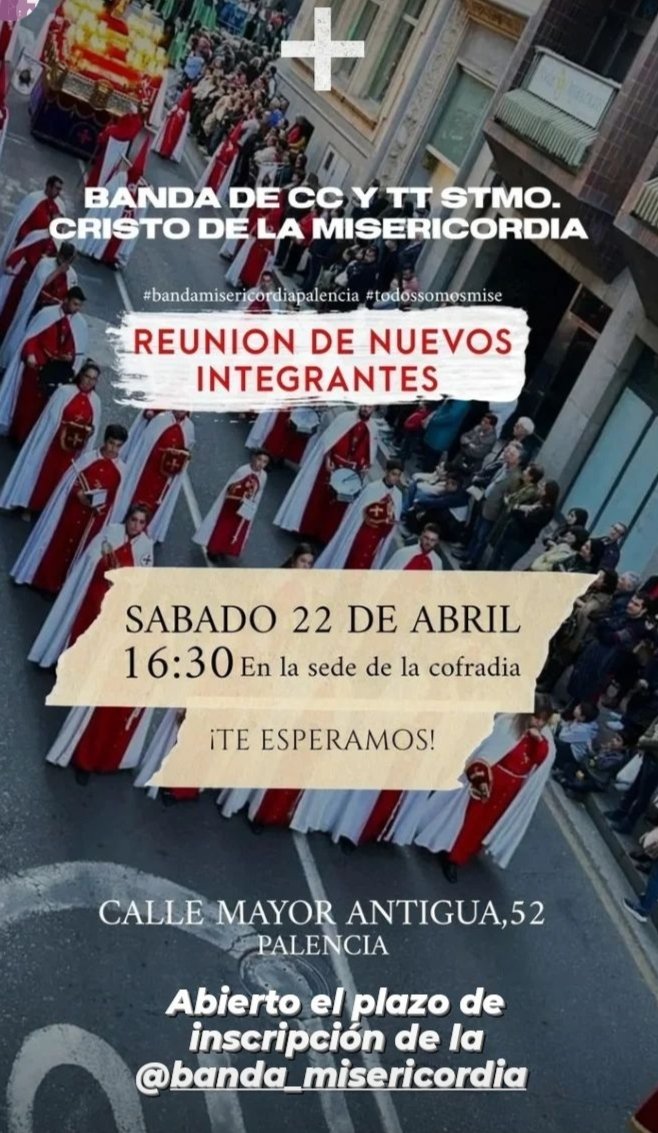 BANDA DE CORNETAS Y TAMBORES

El pasado sábado nuestra Banda de Cornetas y Tambores celebró la reunión para nuevos integrantes, contando con la participación de 36 personas.

El plazo sigue aún abierto.
¡Anímate y participa en la Banda!