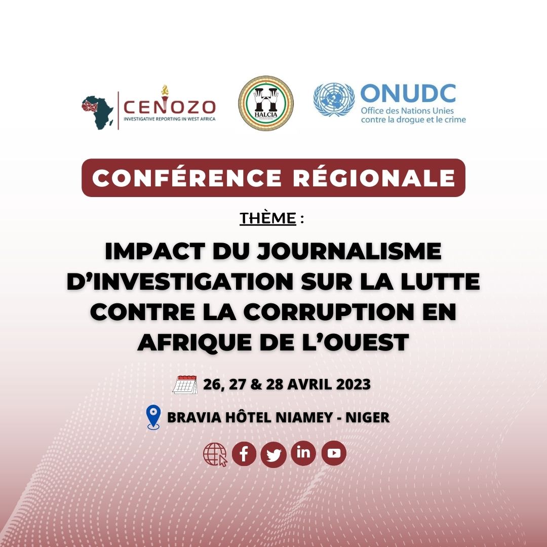CENOZO_Afrique's tweet photo. En collaboration avec @ONUDC et la #HALCIA, nous organisons du 26 au 28 avril à #Niamey une Conférence régionale sur le journalisme d'investigation et la lutte contre la corruption. Un rendez-vous majeur pour renforcer la transparence et la redevabilité en #Afrique de l'Ouest. https://t.co/ZoanNEqFMm
