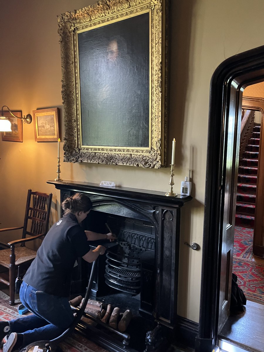 NTRufford's tweet photo. A lot of time and precision goes into the day-to-day cleaning and care of the collections. 
This morning one of our Collections Assistants cleaned the fireplace in the Ante Room. Special brushes and a vacuum cleaner to collect the dust ensures no damage is made to the surfaces. https://t.co/d3rtHn93Fm