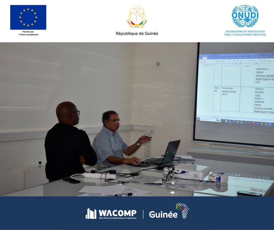 WACOMP_Guinea's tweet photo. 📍ONCQ
Séance de travail entre le coordinateur national du #Refila et l’expert international en contrôle qualité sur les résultats de la formation sur la norme ISO 17025:2017 du personnel du l’ONCQ
#Wacomp réalisé sous le financement de @UEenguinee et mis en œuvre par @UNIDO https://t.co/GDlGOiuBfX